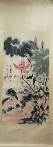 Vertical Painting :  Lotus Pond  by Pan Tianshou ,Modern tim...