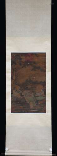 Old Silk Scroll , Vertical Painting : The Three Stars  by Zh...