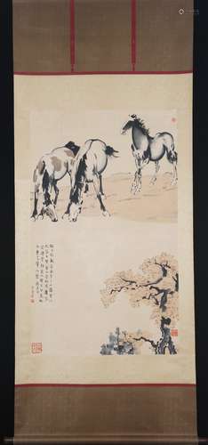 Vertical Painting : Horses Drinking Water  by Xu Beihong ,Mo...