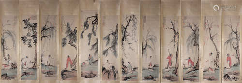 A Set of Twelve Figure Paintings  by Zhang Daqian