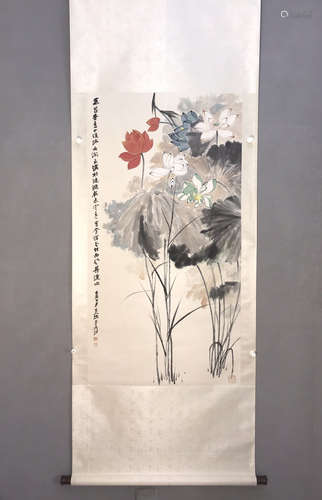 Vertical Painting :Lotus  by Zhang Daqian  , Modern Times