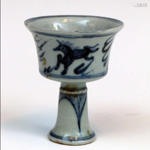 Blue-and-white Stem Cup ,Yuan Dynasty