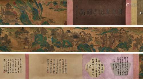 Old Silk Scroll,  Handscroll Painting  : Pavilions and Attic...