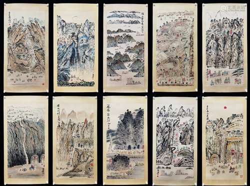 A Set of Twenty Unframed Paintings : Twenty Sceneries of Fol...