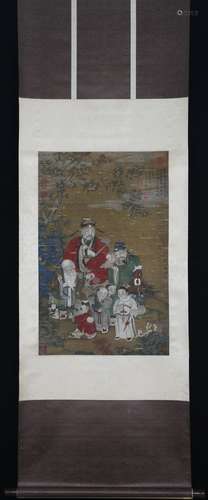 Old Silk Scroll,  Vertical Painting : Longevity and More Chi...