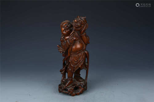 Boxwood Ornament with Design of Liu Hai Playing with a Gold ...