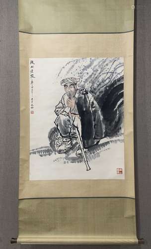 Vertical Painting:  A Farmer in Northern Shaanxi  by Liu Wen...