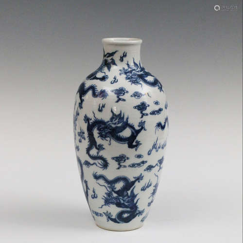 Blue-and-white Vase with Double-dragon Pattern ,during Kangx...