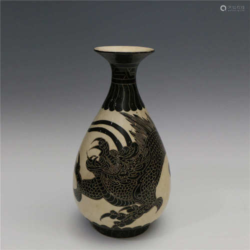 Black Glazed Yuhuchun Vase on White Ground with Dragon Patte...