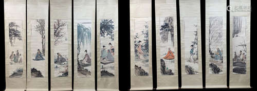 A Set of Ten Paintings by Fu Baoshi  ,Modern Times