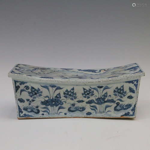 Rectangle Blue-and-white Porcelain Pillow with Dragon Patter...