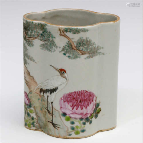 Qianjiang Glazed Brush Pot with Designs of Pine,Crane and Fl...