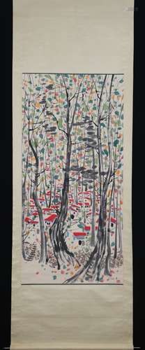 Vertical Painting  :Houses in the Mountain Forest  by Wu Gua...