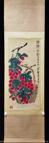 Vertical Painting : Litchis  by Qi Baishi  ,Modern Times