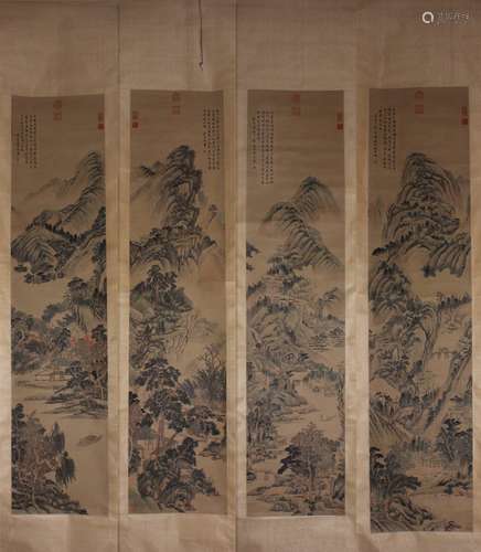 A Set of Four Landscape Paintings  by Wang Shimin