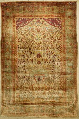Silk Kashan Mohtascham, antique, Persia, late 19th