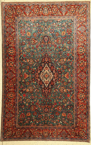 Green Kashan fine, Persia, around 1930, wool on cotton