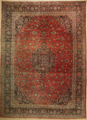 Kashan old, Persia, around 1940, wool on cotton