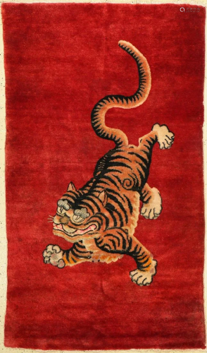 Peking tiger carpet fine, China, around 1900, wool on