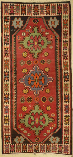 Shirvan kilim antique, Caucasus, dated 1903, wool on