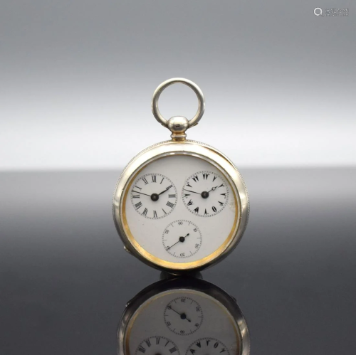 Open face pocket watch with double time display