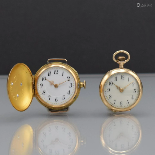 Set of 2 14 k yellow/pink gold ladies pocket watches