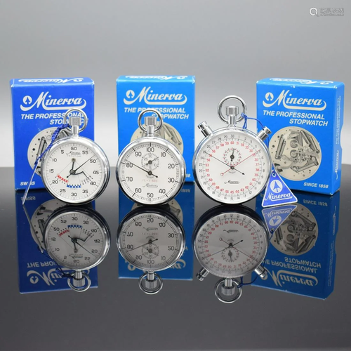 MINERVA 3 stop watches reference 3934, 4208, 441801