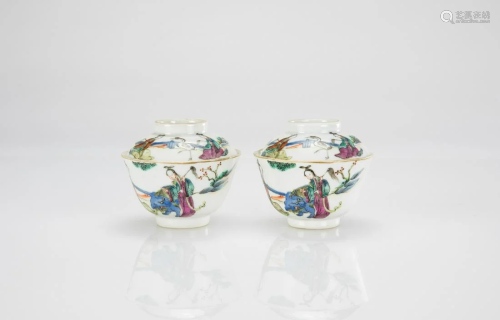 Qing - A Pair Of Famille - Glazed Tea Cup And Covers