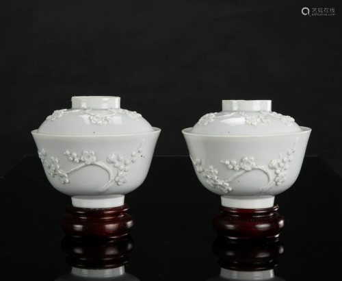 Late Qing/Republic - A Pair Of White Glazed Carved