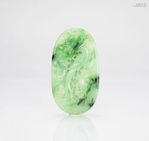 A Green Jadeite Carved Phoenix Pendant