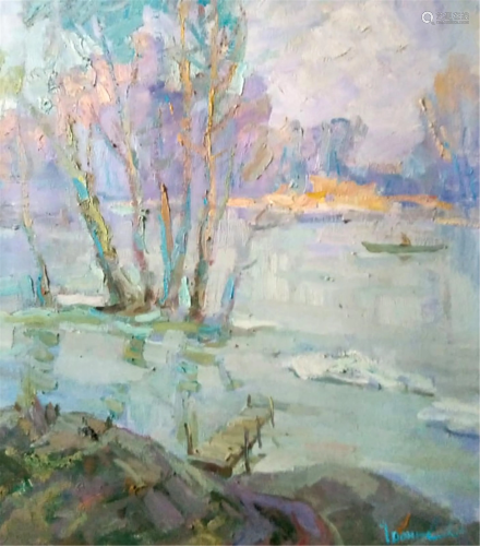 NO RESERVE Oil painting River landscape Kalenyuk Alex