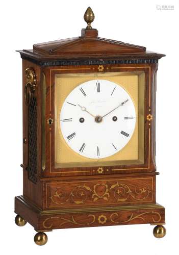 A fine Regency brass inlaid rosewood bracket clock with trip...