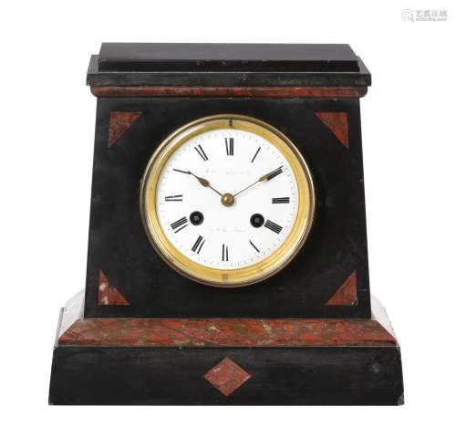 A French Rojo inset Belge noir marble mantel clock in the Eg...