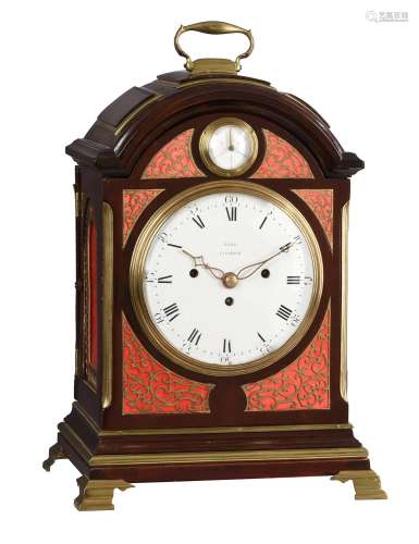A George III brass mounted mahogany musical table clock with...