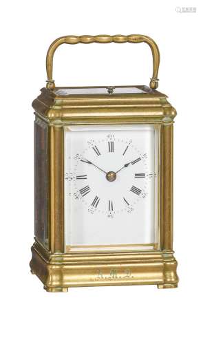 A French brass mid-sized gorge carriage clock with push-butt...