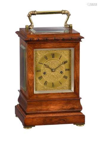 Y A Fine Victorian rosewood five-glass library mantel clock