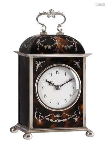 Y An George V silver mounted and inlaid tortoiseshell carria...
