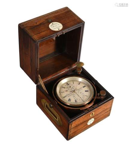 Y A Victorian brass inlaid rosewood two-day marine chronomet...