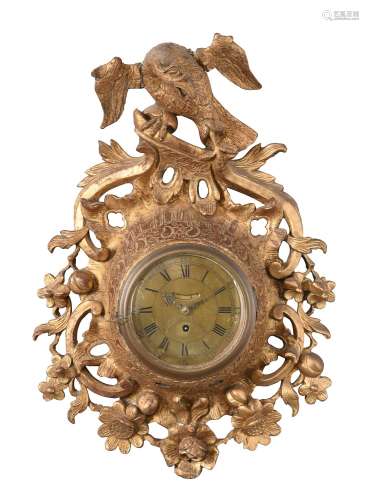 A George III giltwood cartel wall timepiece with seven inch ...