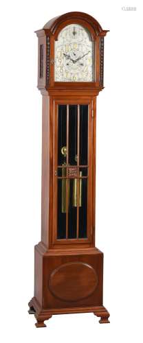 A mahogany eight-day quarter-chiming longcase clock