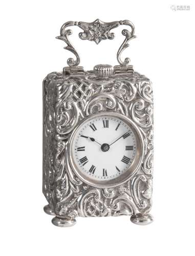 An Edwardian silver cased miniature carriage timepiece