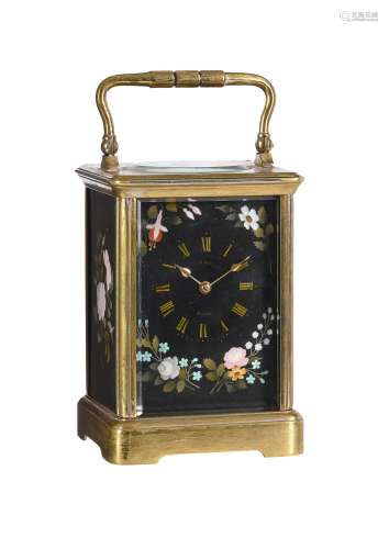 A rare French carriage clock inset with fine Florentine piet...