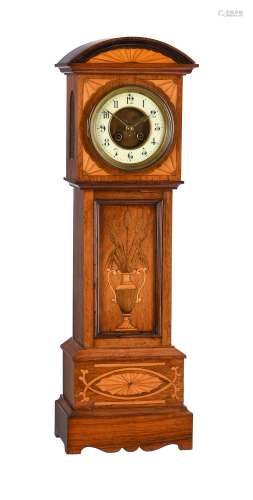 Y An Edwardian inlaid rosewood miniature longcase clock