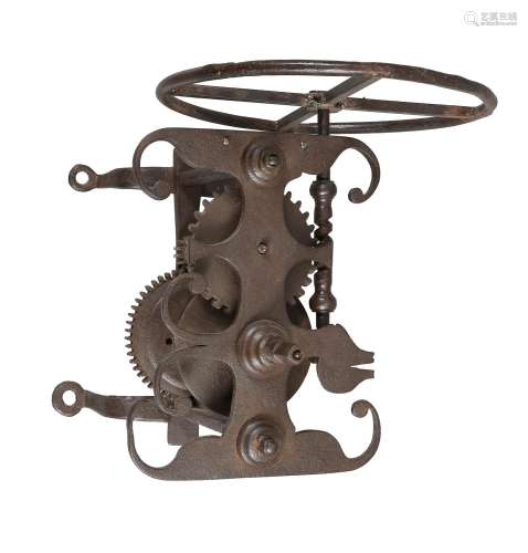 A rare George III forged iron and steel weight-driven spit r...
