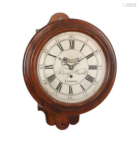 A mahogany fusee dial wall timepiece with 9 inch dial