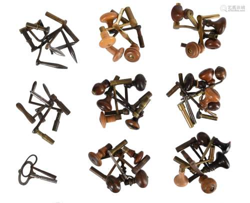 A collection of forty-three longcase clock crank keys