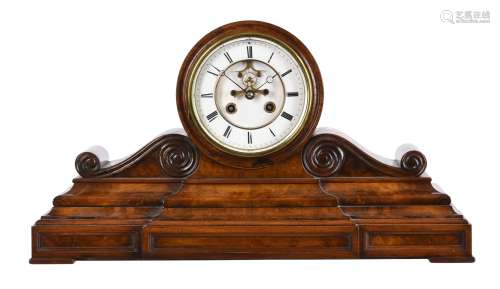 A French burr walnut drum-head mantel clock