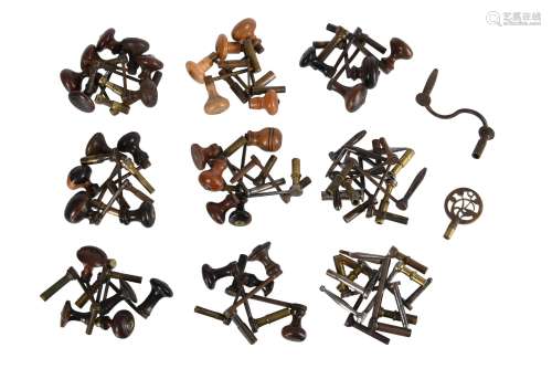 A collection of fifty-five longcase clock crank keys