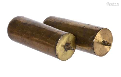 A pair of brass-cased month-duration longcase clock weights