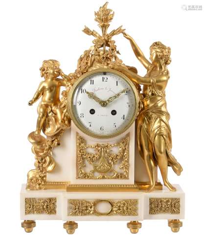 A French Louis XVI style ormolu and white marble figural man...